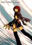  armor black_legwear character_request copyright_name gauntlets gloves green_eyes kanoe-ya looking_at_viewer nel_zelpher red_hair sash scarf short_hair side_slit solo standing star_ocean star_ocean_till_the_end_of_time thighhighs 