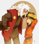  absurdres blonde_hair closed_eyes facial_mark forehead_protector grin highres jiraiya long_hair male_focus mitarashi111 multiple_boys naruto naruto_(series) petting smile uzumaki_naruto white_hair 