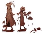  bandages bloodborne boots bruise cape collar enlarged_head_patient flower gloves hat holding holding_flower holding_hands hospital_gown injury lady_maria_of_the_astral_clocktower monochrome murai_shinobu ponytail sack simple_background spoilers sunflower sword the_old_hunters torn_clothes tricorne unamused weapon 