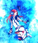  ahoge android boots cuffs dress gloves headphones kneehighs long_hair open_mouth red_eyes red_hair robot_joints sf-a2_miki socks solo star striped striped_legwear t_(shinru) thighhighs vocaloid 