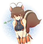  ahoge animal_ears blazblue brown_eyes brown_hair gloves makoto_nanaya midriff one_eye_closed orange_skirt sano_usagi skirt smile solo squirrel_ears squirrel_tail tail 