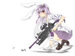  animal_ears assault_rifle bunny_ears grenade_launcher gun left-handed m203 m4_carbine one_knee reisen_udongein_inaba rifle scope shell_casing skirt sleeves_rolled_up solo steelkonnyaku thighhighs touhou trigger_discipline underbarrel_grenade_launcher weapon white_legwear zettai_ryouiki 