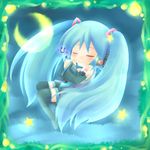  detached_sleeves green_hair hatsune_miku long_hair lowres moon musical_note pote_(ptkan) sleeping smile solo thighhighs twintails very_long_hair vocaloid 