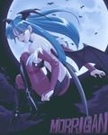  animal_print bat bat_print bat_wings full_moon green_hair high_heels long_hair moon morrigan_aensland pantyhose pixel_art print_legwear shoes solo teiku_(take) vampire_(game) wings 