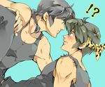  2boys bad_id bad_pixiv_id black_hair blush braid eye_contact fang hibiki_ryouga looking_at_another male_focus manly multiple_boys muscle ranma_1/2 saotome_ranma simple_background sleeveless tama_(tmfy5) torn_clothes 