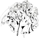  detached_sleeves greyscale hatsune_miku highres kagamine_rin lineart long_hair megurine_luka monochrome multiple_girls nekoritatsuki short_hair twintails very_long_hair vocaloid 