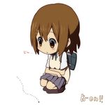  :&lt; bad_id bad_pixiv_id bag brown_eyes brown_hair chibi hajime_(hajime-ill-1st) hirasawa_yui k-on! school_uniform short_hair solo squatting 