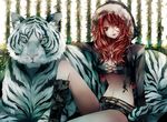  bad_id bad_pixiv_id belt boots breasts cleavage highres lips long_hair medium_breasts mole mole_under_mouth navel original red_eyes red_hair scar short_shorts shorts solo tiger tsukioka_tsukiho white_tiger 