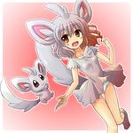  animal_ears brown_eyes gen_5_pokemon grey_hair minccino moemon panties pantyshot personification pokemon pokemon_(creature) smile tail tenjou_ryuka thigh_gap underwear wind wind_lift 