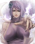  akatsuki_(naruto) bad_id bad_pixiv_id blue_eyes flower foreshortening jun_jun konan lip_piercing lips naruto_(series) naruto_shippuuden piercing purple_hair short_hair solo 