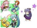  4girls =_= banana blush chibi cloud eggplant food fruit hatsune_miku kagamine_len kagamine_rin kaito kamui_gakupo megurine_luka meiko multiple_boys multiple_girls nekomura_otako nude open_mouth rainbow smile spring_onion star thighhighs tuna vocaloid 