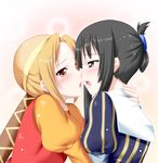  akiyama_mio bad_id bad_pixiv_id black_eyes black_hair blush brown_eyes brown_hair cosplay costume dress juliet_capulet juliet_capulet_(cosplay) k-on! multiple_girls romeo_and_juliet romeo_montague romeo_montague_(cosplay) sparkle tainaka_ritsu yano_mitsuki yuri 