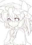  absurdres ariyoshi_gen bad_id bad_pixiv_id face flandre_scarlet greyscale hat highres lineart monochrome one_side_up short_hair smile solo touhou 