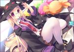  :o blonde_hair boots glasses hat long_hair majolica_le_fay ookami-san pantyhose purple_eyes school_uniform solo tokira_nozumi very_long_hair wand white_legwear 