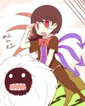  :o bad_id bad_pixiv_id black_legwear brown_hair dress houjuu_nue megami_tensei monster namesake nue nue_(megami_tensei) o_o red_eyes riding sharp_teeth solo teeth thighhighs touhou yoshika_(music480069) zettai_ryouiki 