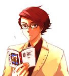  bad_id bad_pixiv_id book book_focus formal glasses male_focus manga_(object) necktie nobicco reading red_hair solo suit umineko_no_naku_koro_ni ushiromiya_battler 