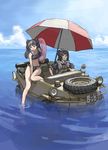  amphibious_ground_vehicle beach_umbrella bikini hogeo innertube maid military military_vehicle multiple_girls original partially_immersed schwimmwagen soaking_feet swimsuit umbrella world_war_ii 