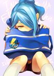  bad_id bad_pixiv_id bag blue_hair hair_over_one_eye hands holding inazuma_eleven inazuma_eleven_(series) kazemaru_ichirouta long_hair male_focus otoko_no_ko solo tibino yellow_eyes 