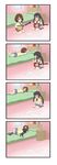  4koma bed blush comic guitar highres hirasawa_yui instrument k-on! multiple_girls nakano_azusa qwer school_uniform silent_comic twintails yuri 