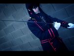  cosplay d.gray-man gloves kanda_yuu male_focus photo solo sword uniform weapon white_gloves 