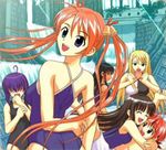  5girls akamatsu_ken bell black_hair blonde_hair blue_hair book brown_hair dark_skin kagurazaka_asuna konoe_konoka mahou_sensei_negima! miyazaki_nodoka multiple_girls negi_springfield pose red_hair swimsuit tatsumiya_mana water waterfall yukihiro_ayaka 