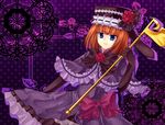  blue_eyes bow capelet dress elbow_gloves european_clothes eva_beatrice flower gloves hat highres mei_(jewel_at_time) orange_hair rose solo staff umineko_no_naku_koro_ni 