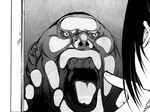  1girl air_gear close-up comic fat fat_man greyscale male_focus monochrome official_art oogure_ito open_mouth pointing tongue 