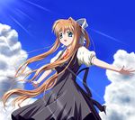  air blonde_hair blue_eyes chokotto cloud day hair_intakes kamio_misuzu long_hair outstretched_arms school_uniform solo spread_arms very_long_hair 