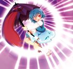  ;p bad_id bad_pixiv_id blue_hair chaba_(hortensia) commentary_request danmaku full_body geta karakasa_obake laser one_eye_closed purple_umbrella red_eyes short_hair solo tatara_kogasa tongue tongue_out touhou umbrella 