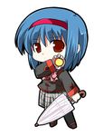  blue_hair brown_eyes chibi closed_umbrella compact hairband kannazuki_yukito little_busters! lowres nishizono_mio plaid plaid_skirt school_uniform short_hair skirt solo thighhighs umbrella 