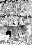  closed_umbrella comic empty_eyes gloves greyscale hinanawi_tenshi in_the_face kazami_yuuka monochrome multiple_girls o_o oriental_umbrella shaded_face slit_pupils smile spinning tatara_kogasa top-down_bottom-up touhou translated umbrella warugaki_(sk-ii) 