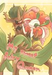  blush carrying english fairy florges gen_6_pokemon hand_on_another's_face no_humans plant pokemon pokemon_(creature) princess_carry red_eyes shake_(nogard) simple_background single_eye smile trevenant yellow_background 