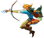  arrow blonde_hair blue_eyes bow_(weapon) butiboco cape drawing_bow earrings holding holding_arrow holding_bow_(weapon) holding_weapon hood jewelry link long_hair male_focus pointy_ears ponytail quiver solo the_legend_of_zelda the_legend_of_zelda:_breath_of_the_wild twitter_username weapon white_background 