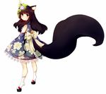  animal_ears axshenglzro black_hair blade_&amp;_soul brown_eyes detached_sleeves dog_ears dress flower from_behind hair_flower hair_ornament japanese_clothes kimono large_tail long_hair long_tail looking_back lyn_(blade_&amp;_soul) sandals scar socks solo tail yukata 