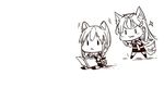  :&lt; :3 animal_ears animated animated_gif book dodging dog_ears dog_tail glomp hair_ornament hairclip hug kantai_collection kemonomimi_mode monochrome multiple_girls reading remodel_(kantai_collection) scratches shigure_(kantai_collection) simple_background tag tail tail_wagging tears tendou_itsuki white_background yuudachi_(kantai_collection) 