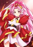  akagi_towa bad_id bad_pixiv_id choker cure_scarlet earrings go!_princess_precure highres jewelry long_hair looking_at_viewer magical_girl pink_eyes pink_hair pointy_ears precure smile solo takeashiro 