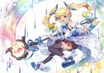  :d armpits blonde_hair blue_eyes capura_lin detached_sleeves dress frilled_skirt frills gem granblue_fantasy hair_ornament heart io_euclase long_hair multicolored_hair open_mouth ribbon shoes skirt smile solo staff star thighhighs twintails winged_shoes wings zettai_ryouiki 