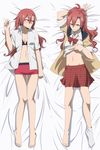  absurdres akuma_no_riddle bra embarrassed highres long_hair lying navel on_back open_clothes open_shirt red_hair red_skirt sagae_haruki school_uniform shirt silent-shanin skirt solo underwear white_shirt yellow_eyes 