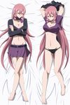 absurdres akuma_no_riddle arms_up barefoot belt black_panties breasts cleavage crossed_arms drill_hair eyebrows eyebrows_visible_through_hair fingernails from_above groin highres inukai_isuke large_breasts long_hair lying midriff navel no_pants on_back orange_eyes panties pink_hair purple_skirt silent-shanin skirt smile solo twin_drills underwear very_long_hair 