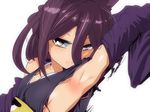  armpits brown_eyes detached_sleeves hyudora long_sleeves looking_at_viewer original purple_hair sash solo upper_body wide_sleeves 