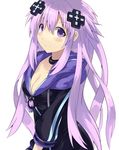  absurdres adult_neptune blush d-pad d-pad_hair_ornament hair_ornament highres hood hooded_track_jacket jacket long_hair looking_at_viewer neptune_(series) normaland purple_eyes purple_hair smile solo track_jacket 
