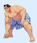  abs barefoot black_hair chonmage edmond_honda facepaint full_body male_focus muscle nigou shirtless solo stance street_fighter sumo topknot veins 