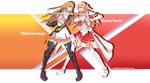  asuna_(sao) braid brown_eyes brown_hair character_name culture_japan long_hair mirai_millennium multiple_girls skirt suenaga_mirai sword_art_online twin_braids 