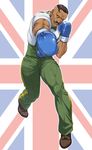  black_hair boxing boxing_gloves dark_skin dark_skinned_male dudley facial_hair flag_background highres male_focus muscle mustache nigou solo street_fighter street_fighter_iii_(series) union_jack 