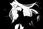  animal_ears bakemonogatari black_background black_hanekawa cat_ears closed_eyes cowboy_shot dress greyscale hanekawa_tsubasa long_hair monochrome monogatari_(series) sabonasu simple_background solo very_long_hair 