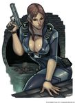  artist_name bad_deviantart_id bad_id bangs belt belt_pouch blue_eyes bodysuit bracelet breasts brick_wall brown_hair cleavage covered_navel dated elizabeth_torque eyebrows finger_on_trigger grey_skin gun hair_over_shoulder handgun hands harness highres holding holding_gun holding_weapon jewelry jill_valentine large_breasts lips long_hair looking_to_the_side low_ponytail monster nose ooze_(resident_evil) partially_submerged pistol ponytail pouch resident_evil resident_evil_revelations sewer shiny shiny_clothes shiny_skin signature skin_tight thighs underbust water watermark weapon web_address wetsuit 