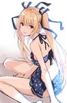  bad_id bad_twitter_id bare_shoulders bikini blonde_hair brown_eyes dead_or_alive dead_or_alive_5 hair_ribbon marie_rose ribbon saitou_masatsugu sitting skirt solo swimsuit twintails wariza 