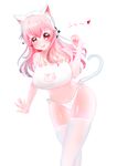  :&gt; aki_sakura animal_ears blush breasts cat_cutout cat_ears cat_lingerie cat_tail cleavage cleavage_cutout commentary_request fang headphones highres large_breasts long_hair looking_at_viewer meme_attire navel nitroplus panties pink_hair red_eyes smile solo super_sonico tail thighhighs underwear 
