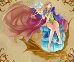 barefoot belt blonde_hair cape circlet deedlit elf green_eyes long_hair long_legs ohland open_mouth pauldrons pointy_ears record_of_lodoss_war sitting smile sylph very_long_hair wind 