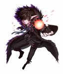  belt brown_eyes brown_hair casting_spell coat deyezi dungeon_and_fighter elf fingerless_gloves fur_trim gloves male_focus male_mage_(dungeon_and_fighter) pale_skin pants pointy_ears simple_background skull_and_crossbones white_background 